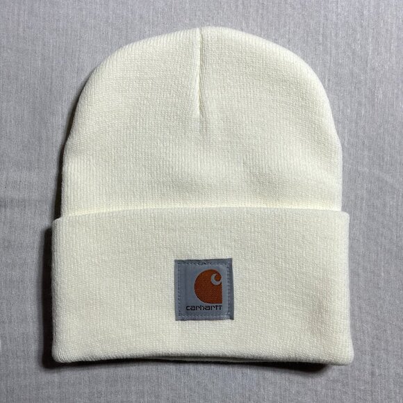New Carhartt Cuffed Off-White / Cream Knit Beanie Hat 100% Acrylic A18 Knitted - Picture 1 of 4